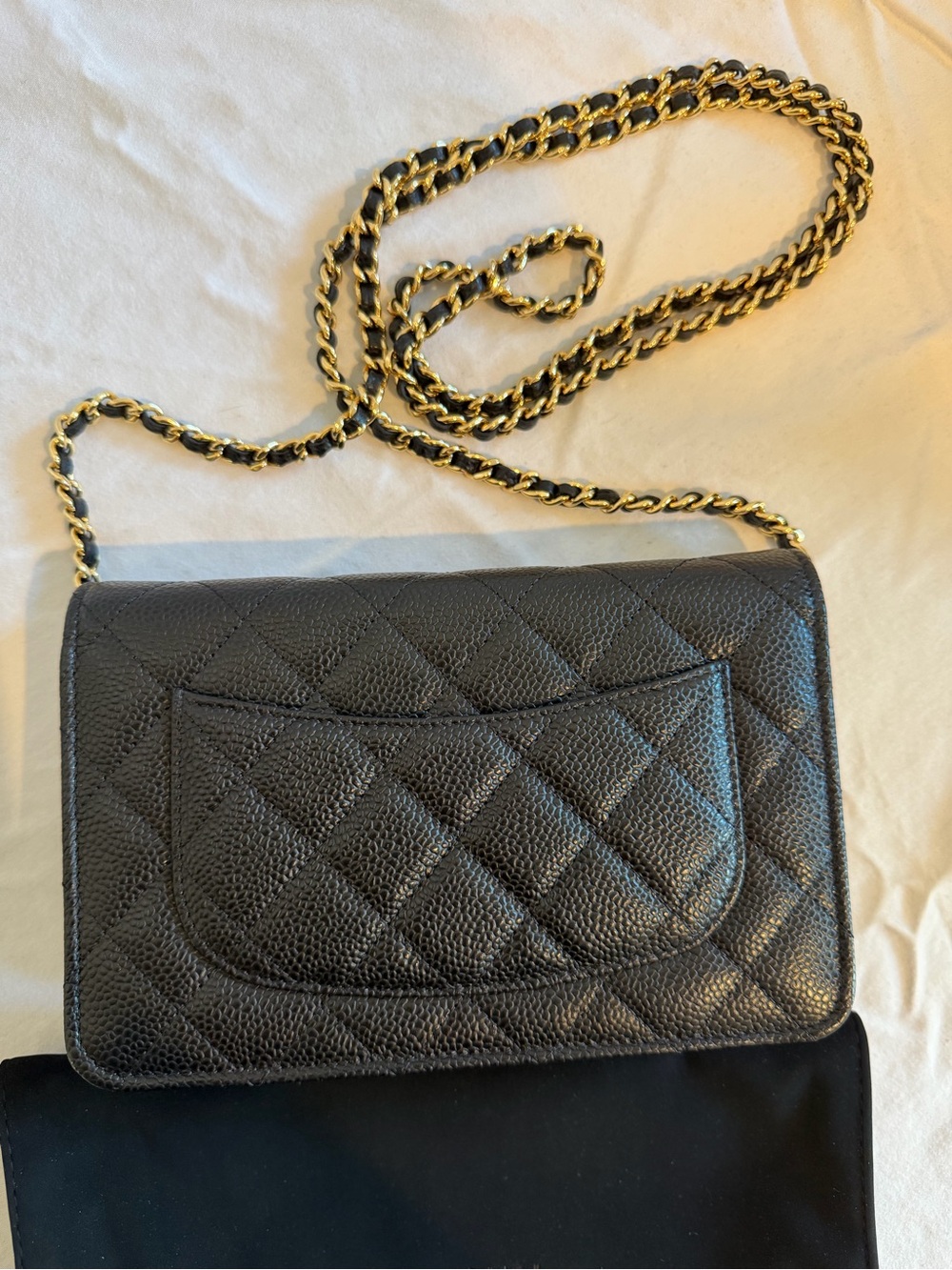 βSOLDβ CHANEL Black Quilted Caviar Leather Wallet On Chain with Gold Hardware - Picture 4 of 12